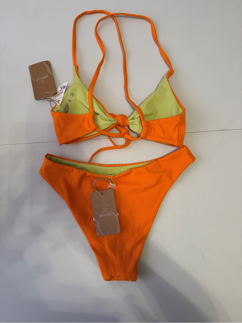 Orange Tie-Front Ribbed Bikini Set - Picture 2 of 2